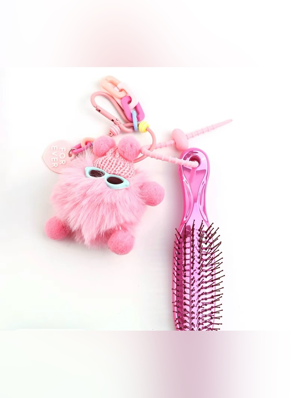 Kids Pink Detangling Hair Brush with Plush Charm